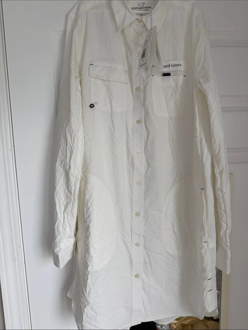 Vineyard Vines Cream Long-Sleeve Casual Button-Down Shirt/cover up or dress. - Picture 1 of 4